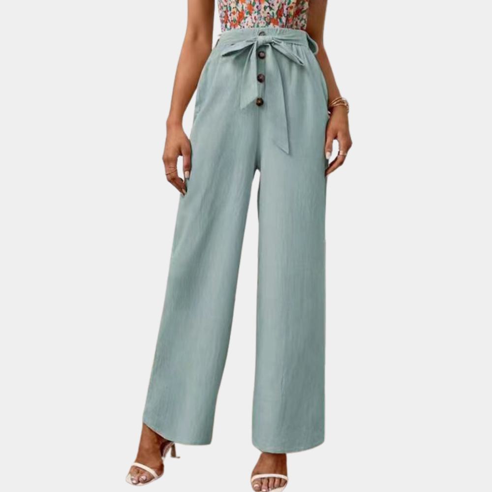 Women's Wide-Leg Pants - High Waist - Tie Belt - Flowing Comfortable Fit