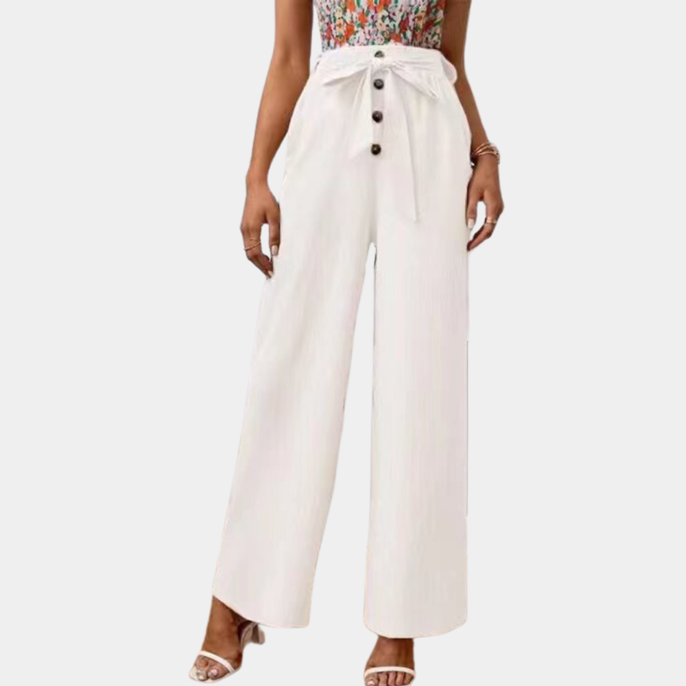 Women's Wide-Leg Pants - High Waist - Tie Belt - Flowing Comfortable Fit
