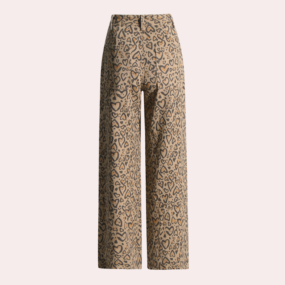 Women's summer leopard print wide-leg jeans with diamond rivets