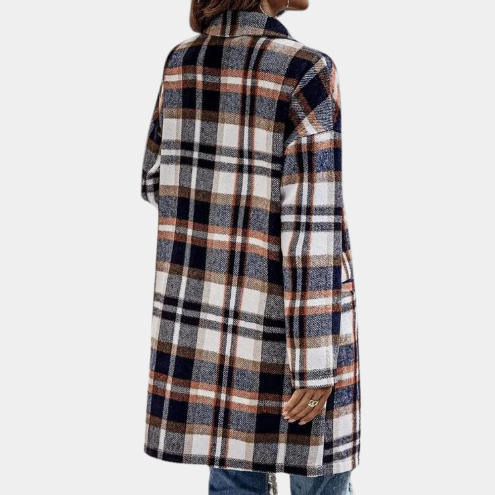 Long single-breasted lapel tweed jacket for women