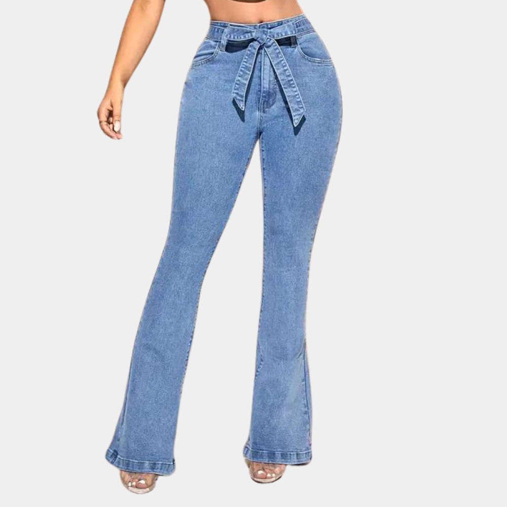 Women’s elastic slim lace flared denim trousers