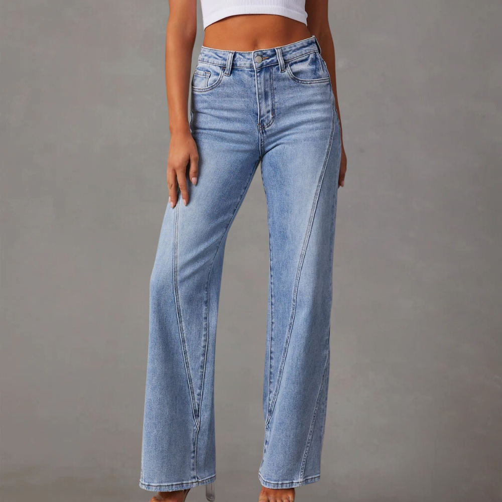 Women's wide-leg loose fit jeans with stitching design
