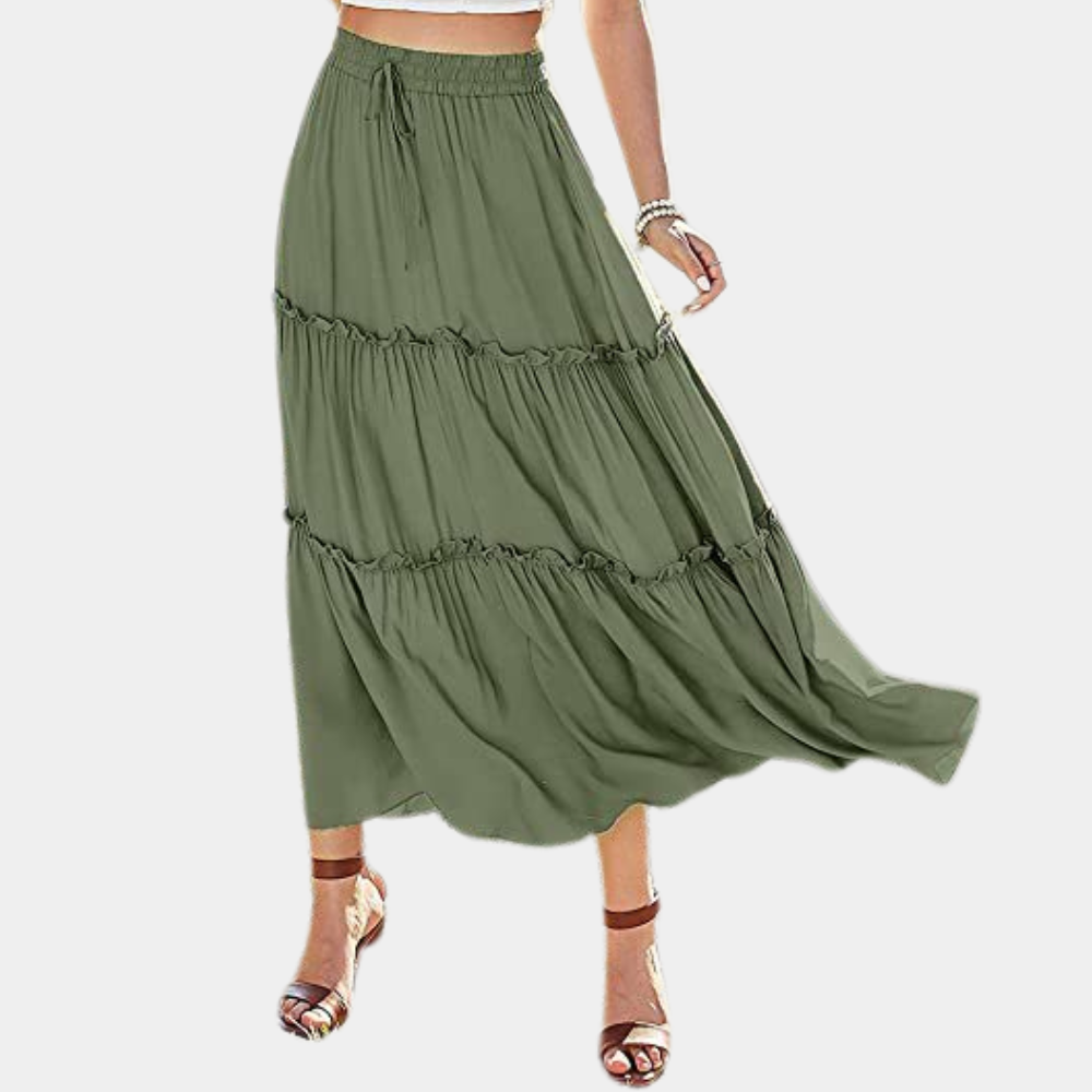 High waist mid-length bohemian a-line skirt for women