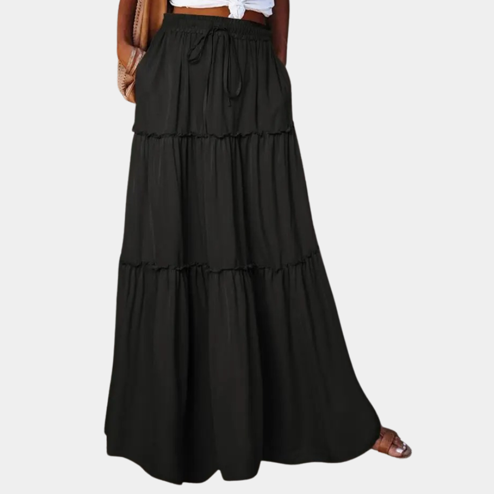 High waist mid-length bohemian a-line skirt for women
