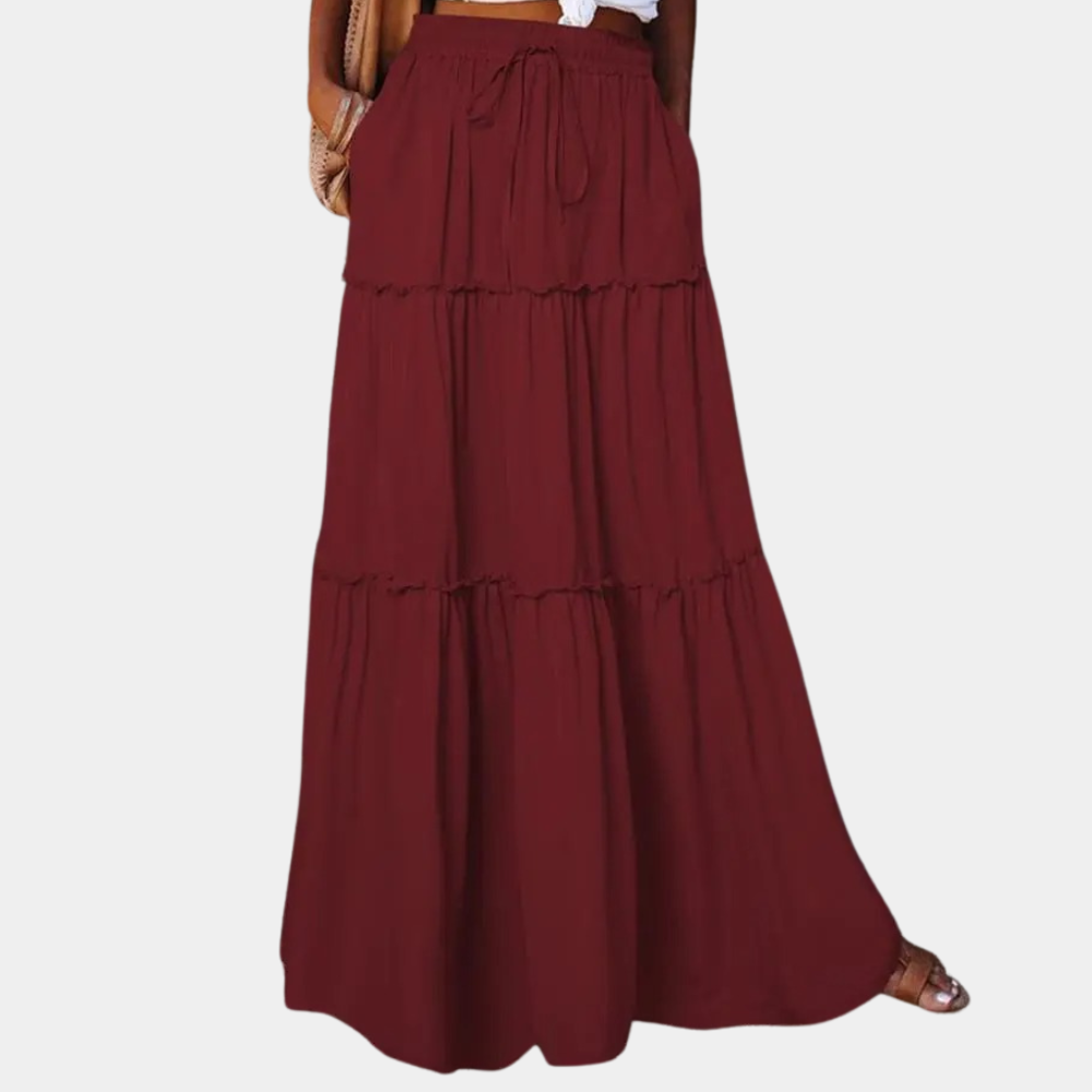High waist mid-length bohemian a-line skirt for women