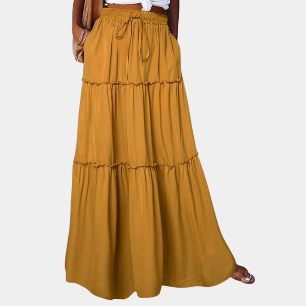 High waist mid-length bohemian a-line skirt for women