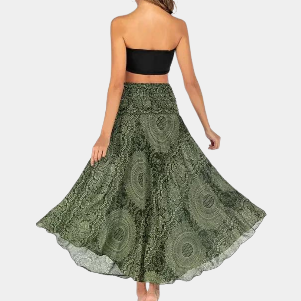 Women's Maxi Skirt - High Waist - Flowy Bohemian Print - Lightweight Cotton Blend