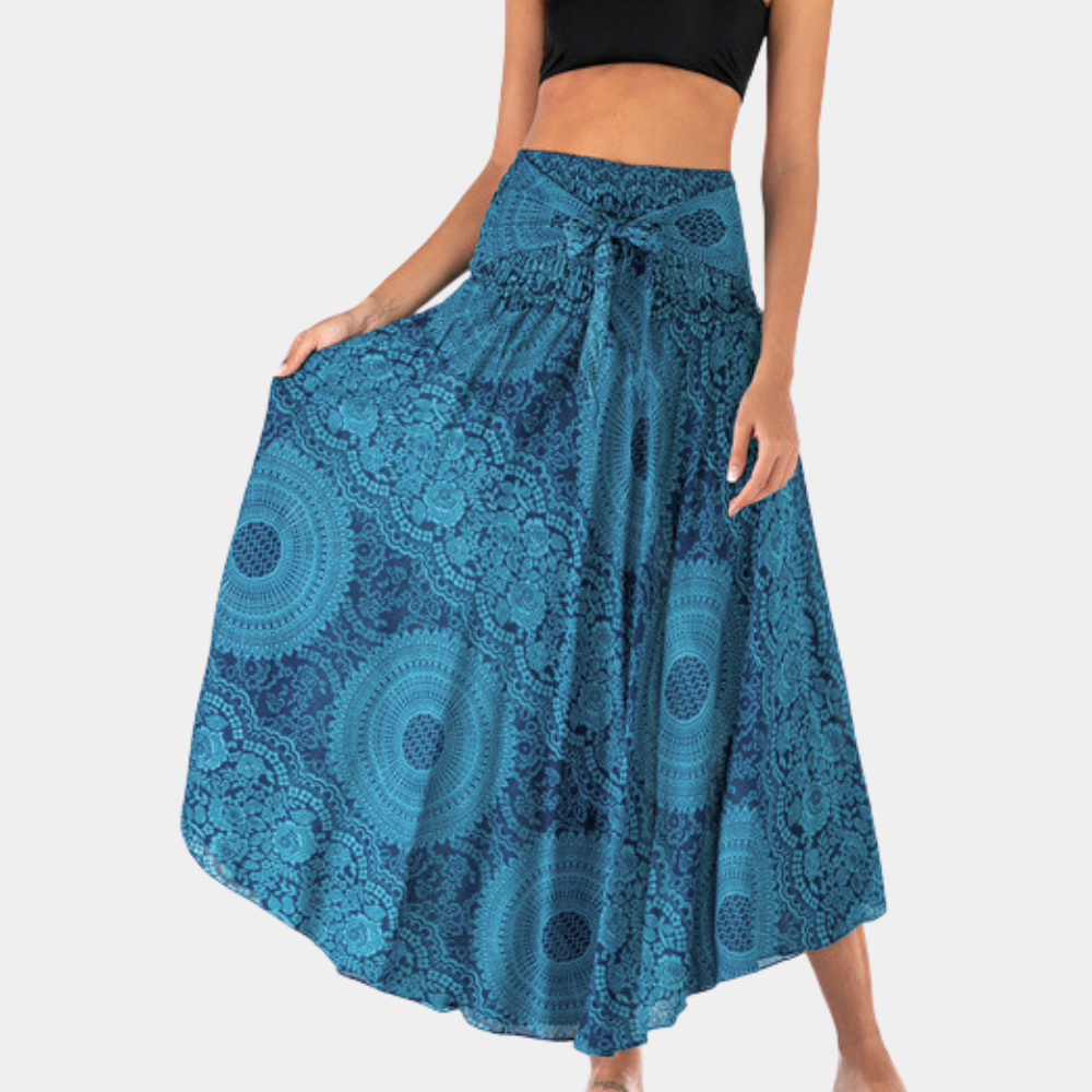 Women's Maxi Skirt - High Waist - Flowy Bohemian Print - Lightweight Cotton Blend