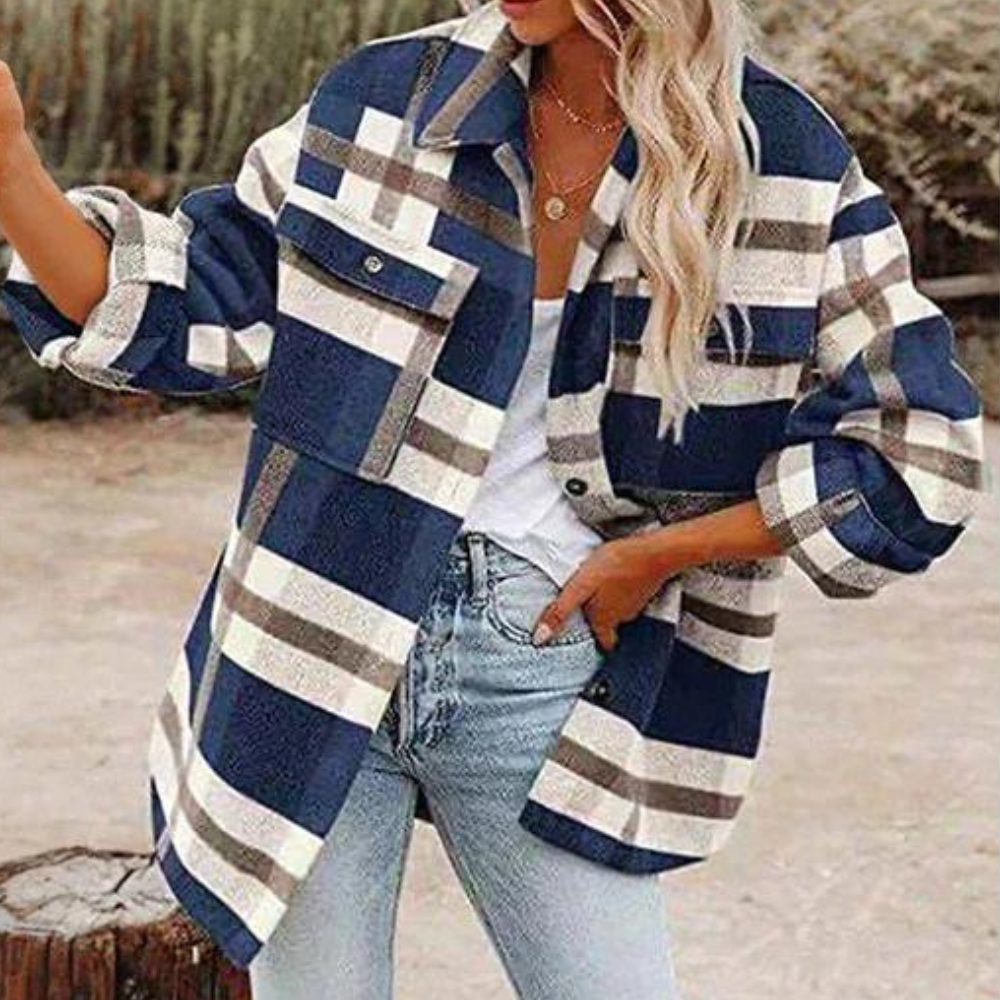 Womens casual long sleeve button-up jacket with pockets