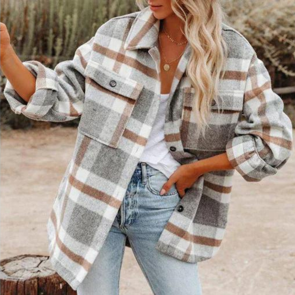Womens casual long sleeve button-up jacket with pockets