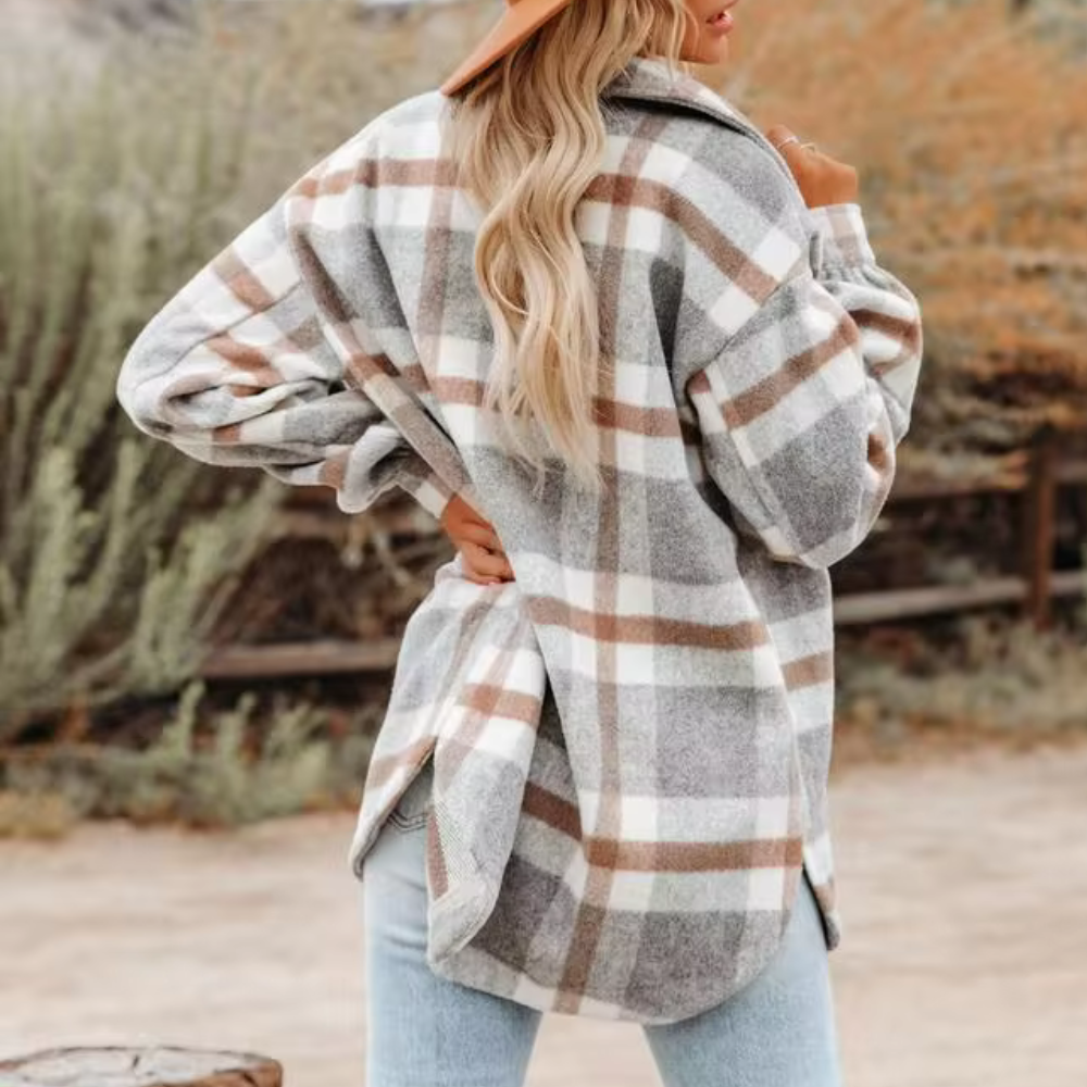 Womens casual long sleeve button-up jacket with pockets