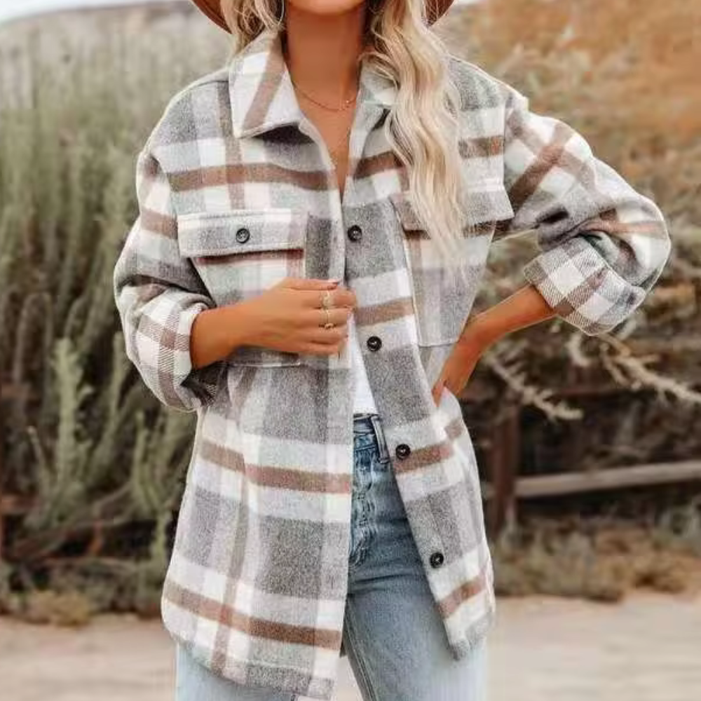 Womens casual long sleeve button-up jacket with pockets