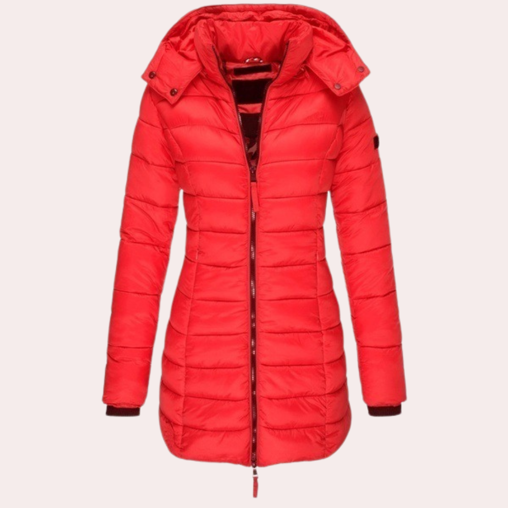 Women's hooded slim fit mid-length cotton coat
