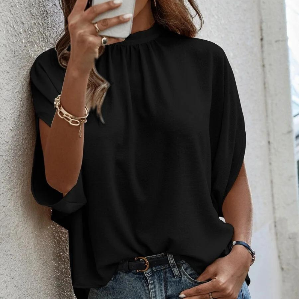 Women's Blouse - High Neck - Loose Fit - Slit Sleeve Flowy Elegant Design