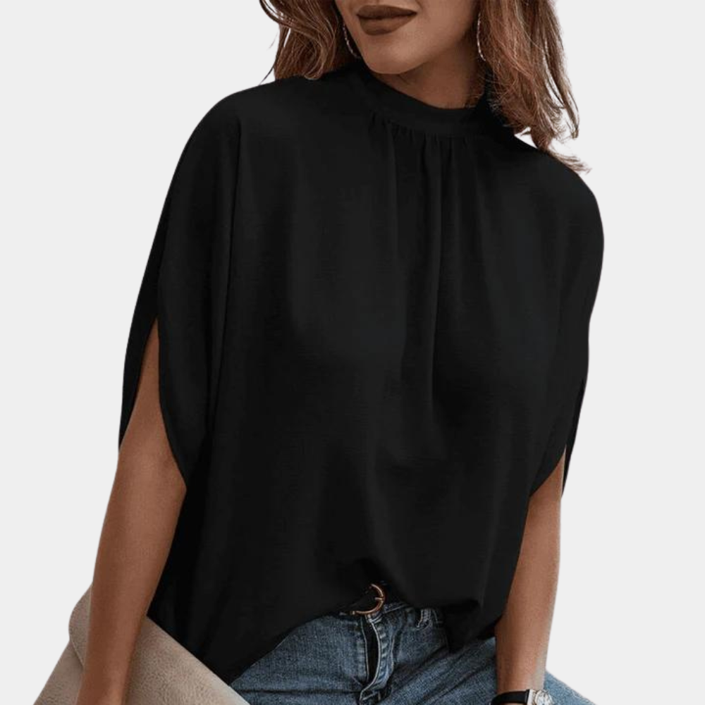 Women's Blouse - High Neck - Loose Fit - Slit Sleeve Flowy Elegant Design