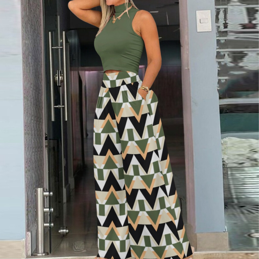 Women's sleeveless printed fashion suit