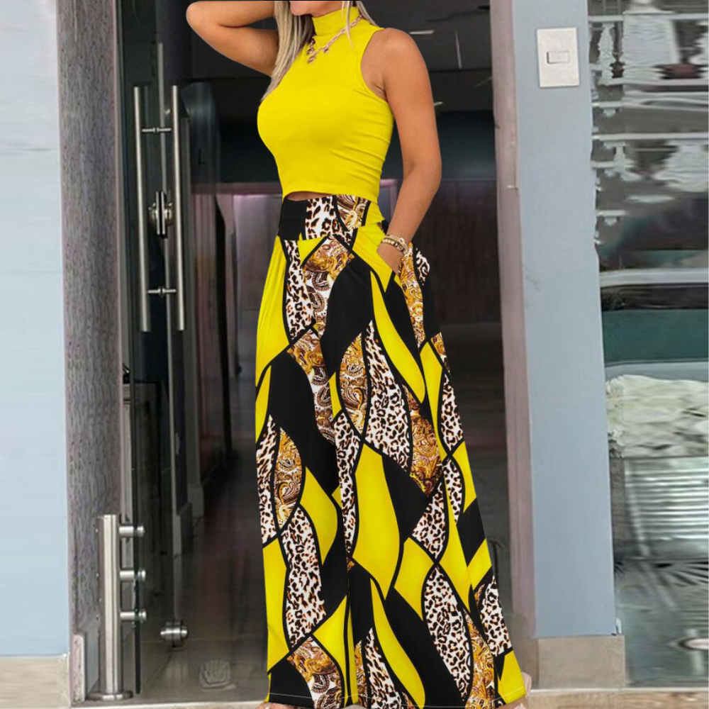 Women's sleeveless printed fashion suit