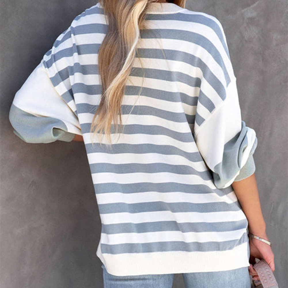 Women’s Sweater – Oversized Relaxed Fit – Knit Crew Neck – Dropped Shoulder Striped