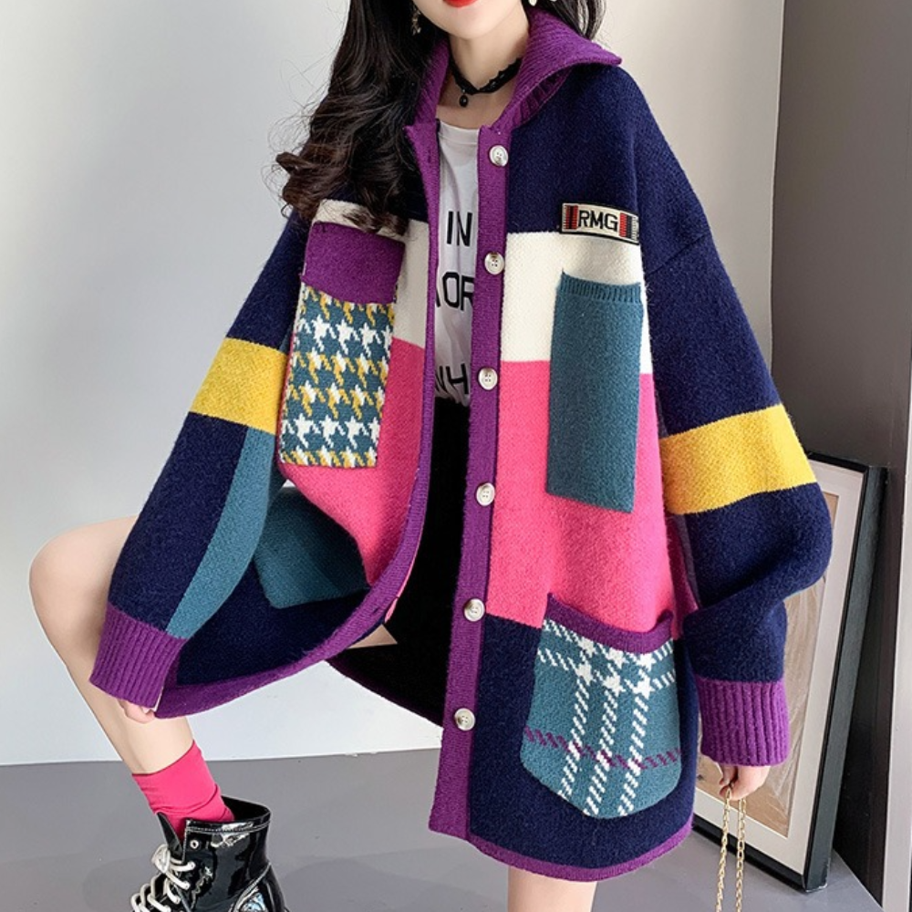 Women's patchwork knit cardigan