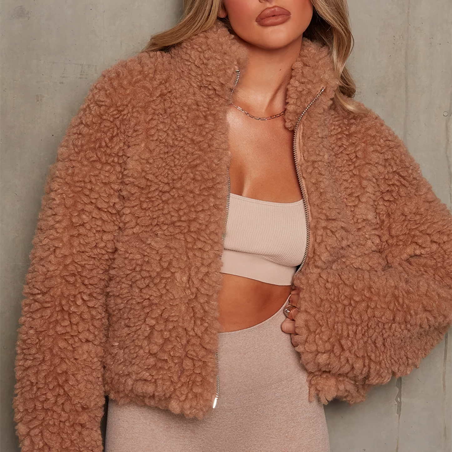Women's plush zip-up jacket