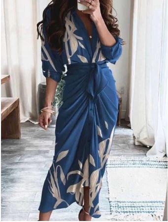 Women's Wrap Dress - V-Neckline - Maxi Length - Belted Waist - Elegant & Flowy