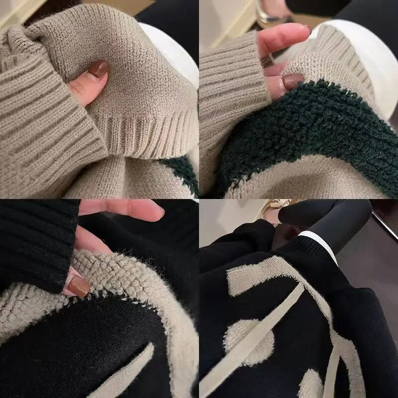 Women's long knitted smiley sweater
