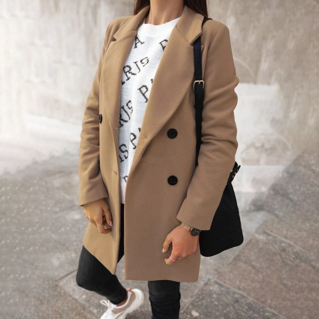 Women's solid color woolen coat