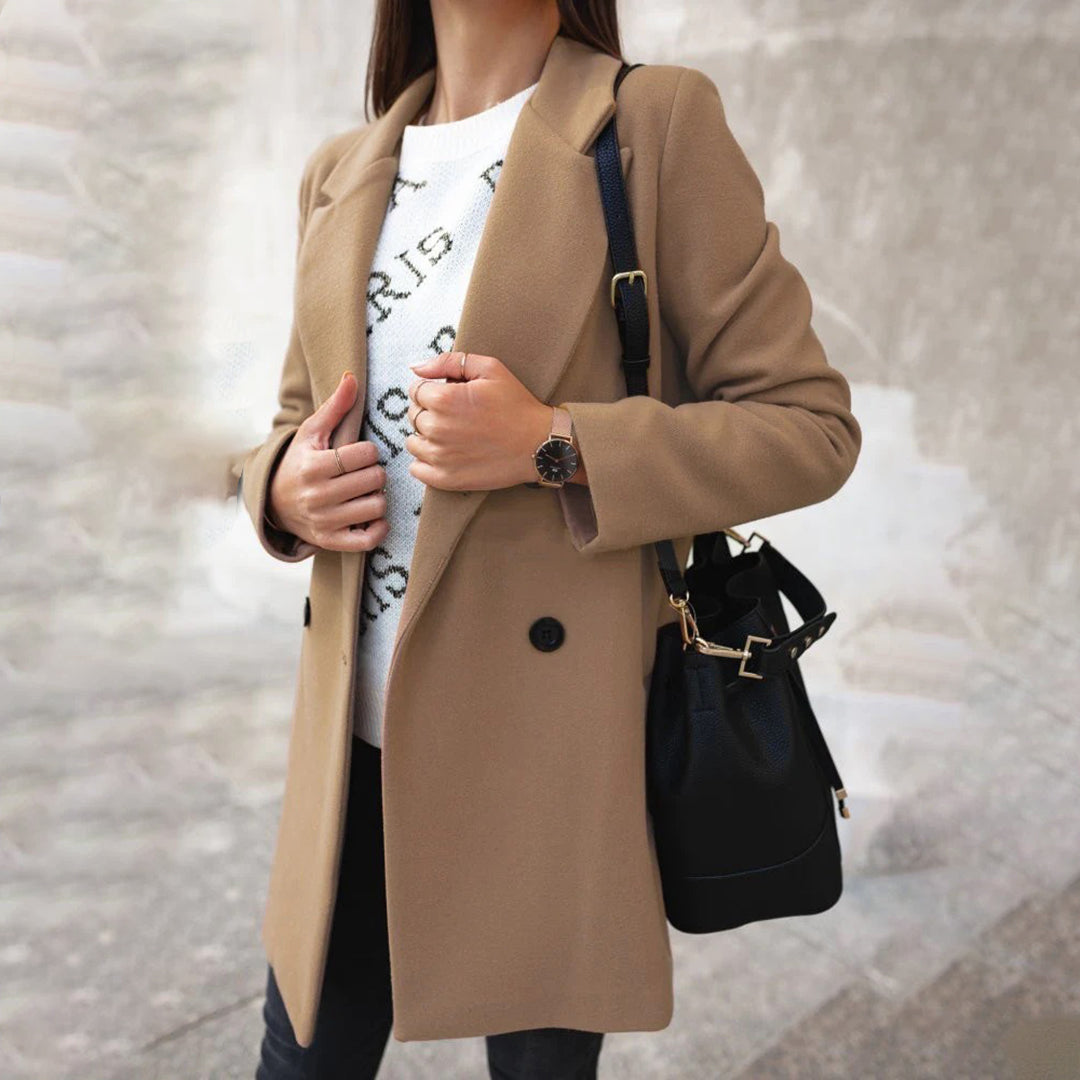 Women's solid color woolen coat