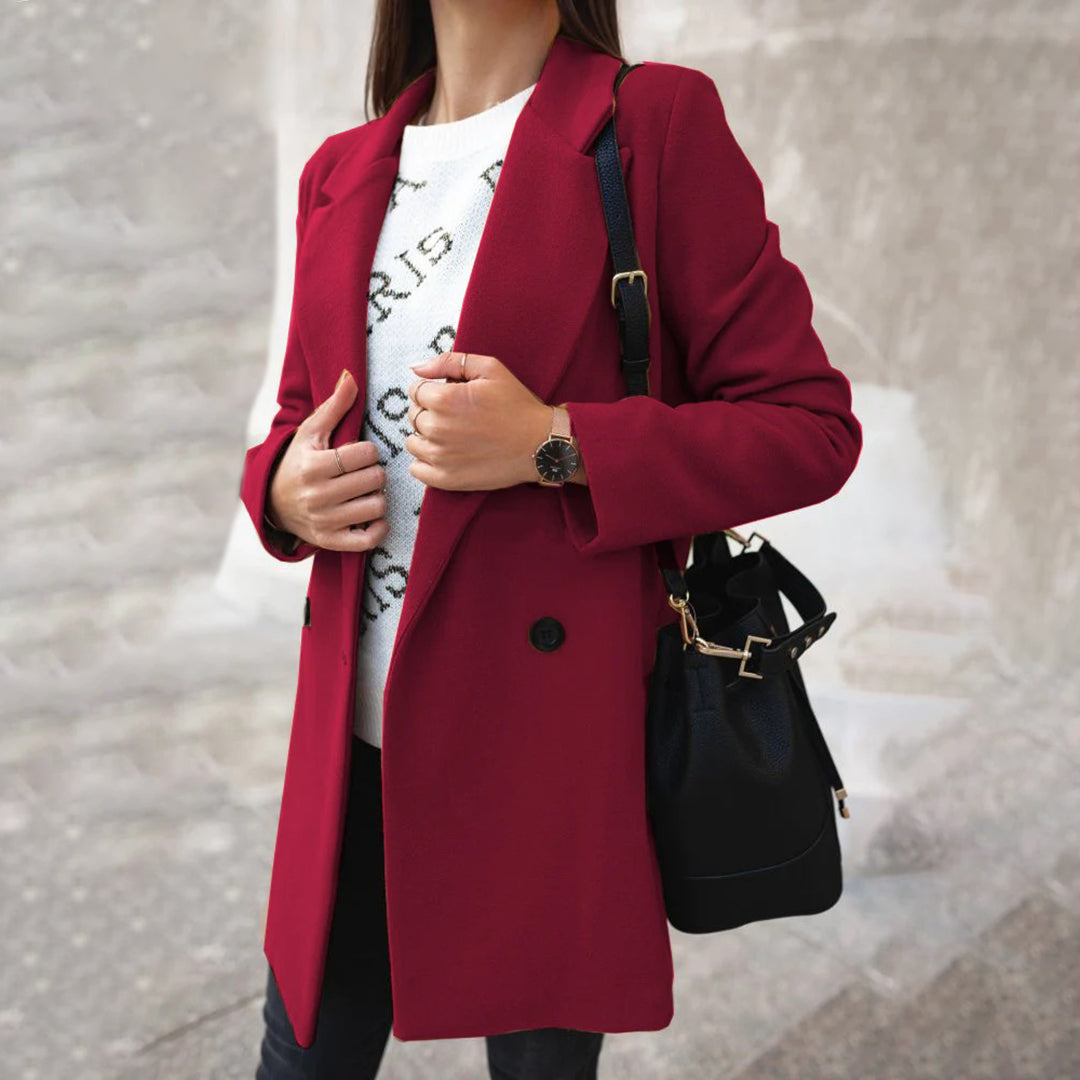 Women's solid color woolen coat