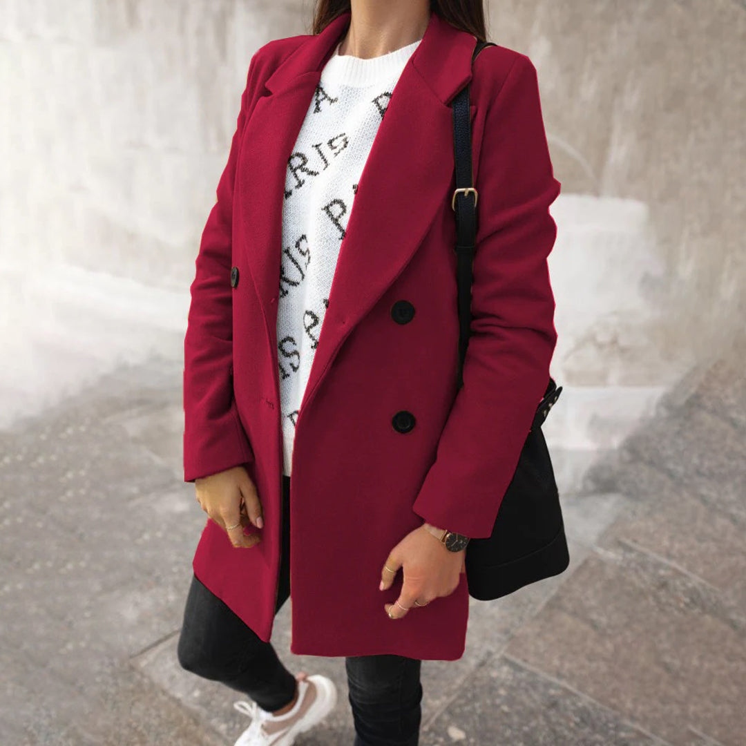Women's solid color woolen coat