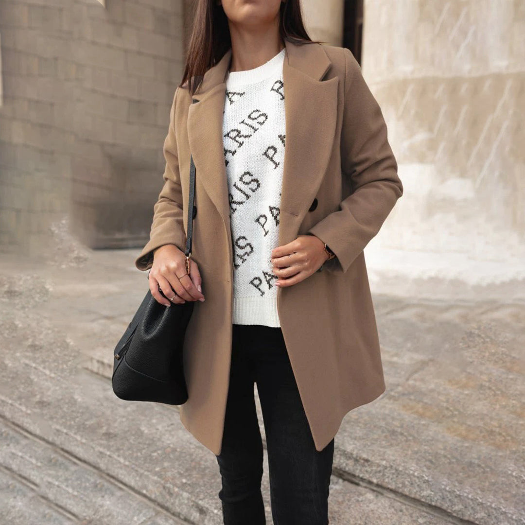 Women's solid color woolen coat