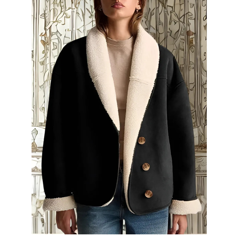 Women’s Jacket – Relaxed Fit – Faux Suede – Shearling Lined – Open Front Shawl Collar