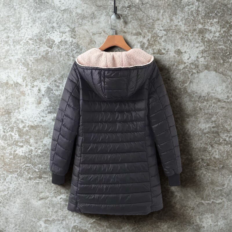 Women’s Hooded Padded Coat – Relaxed Fit – Mid-Length Quilted – Fleece Lined – Zip Front