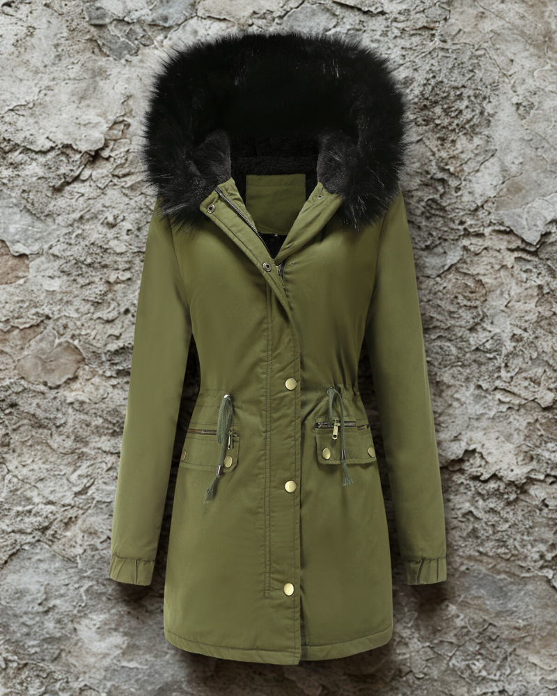 Women’s Parka Jacket – Water-Resistant – Faux Fur Hood – Drawstring Waist – Longline Fit