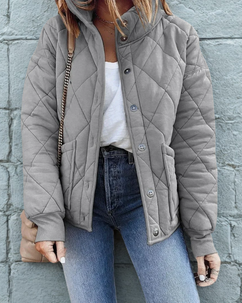 Women’s Puffer Jacket – Cropped Fit – Quilted Insulated – Stand-Up Collar – Zip Pockets