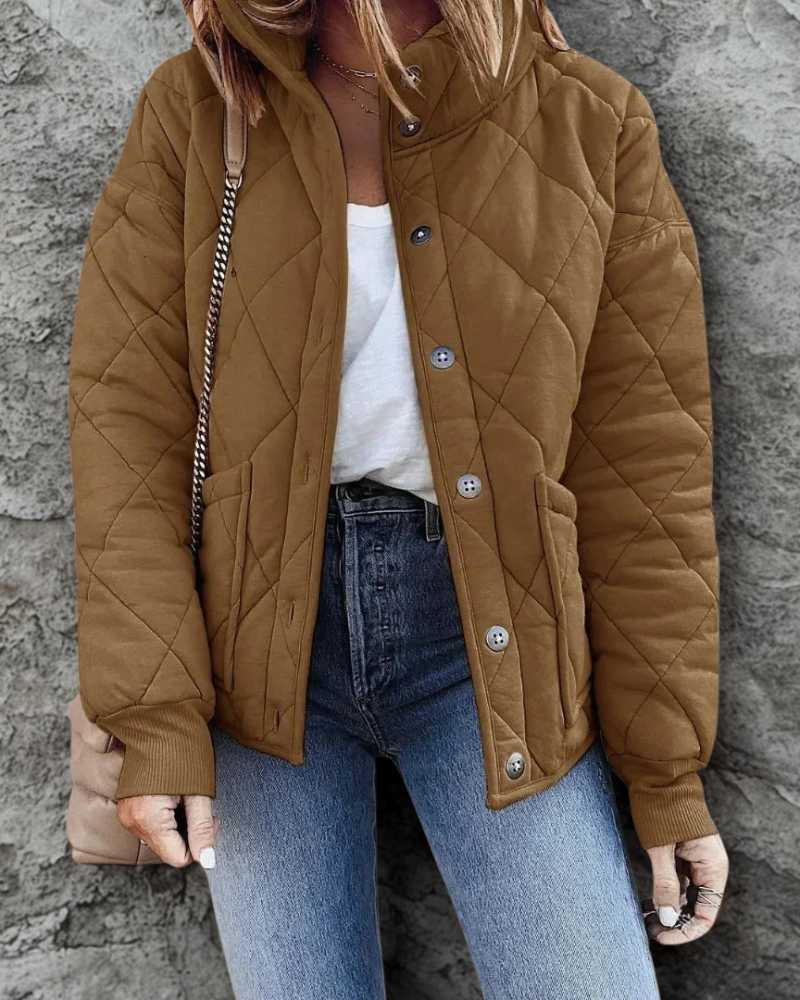 Women’s Puffer Jacket – Cropped Fit – Quilted Insulated – Stand-Up Collar – Zip Pockets