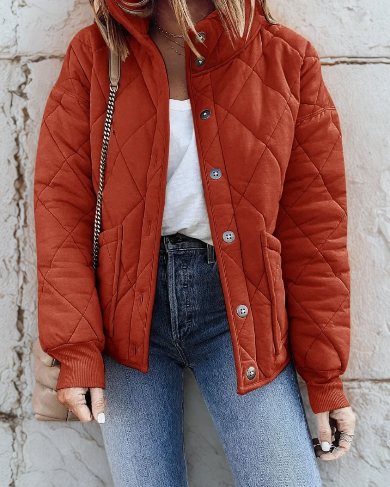 Women’s Puffer Jacket – Cropped Fit – Quilted Insulated – Stand-Up Collar – Zip Pockets