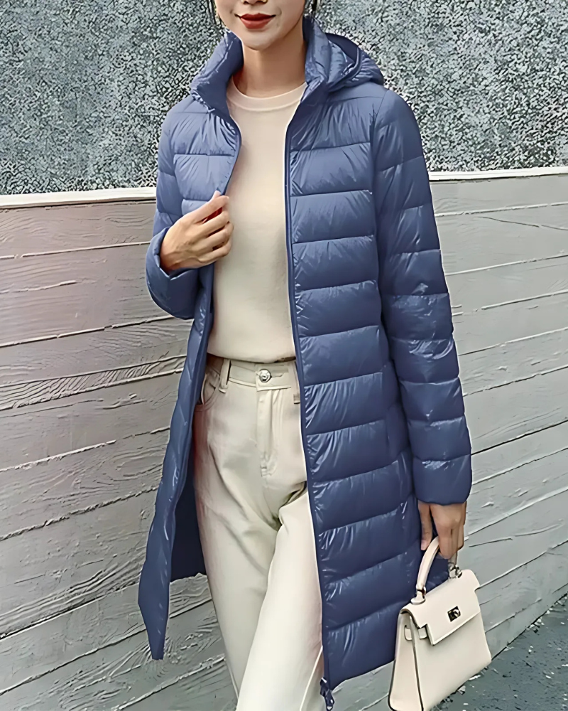 Women’s Puffer Jacket – Slim Fit – Mid-Length – Quilted Hooded – Water-Resistant
