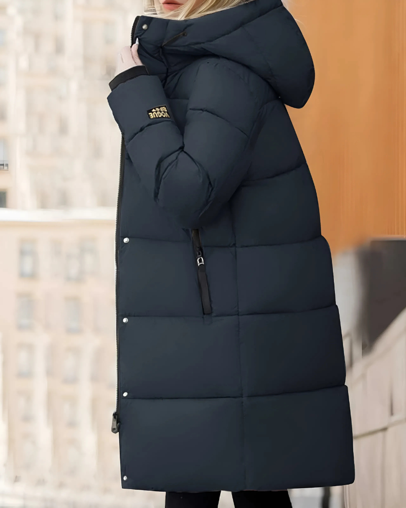 Women’s Long Puffer Coat – Quilted Insulated Shell – Oversized Fit – Hooded Warm Layer