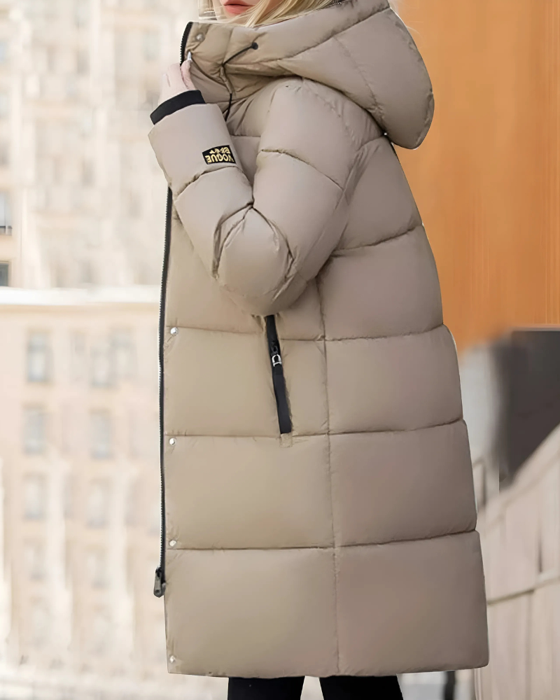 Women’s Long Puffer Coat – Quilted Insulated Shell – Oversized Fit – Hooded Warm Layer