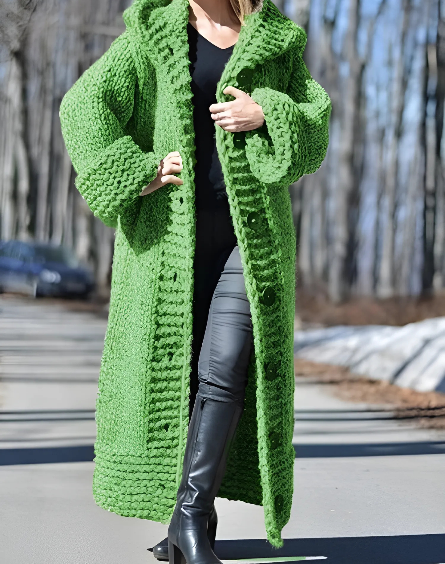 Women’s Cardigan - Knit - Hooded - Maxi Length - Button Front