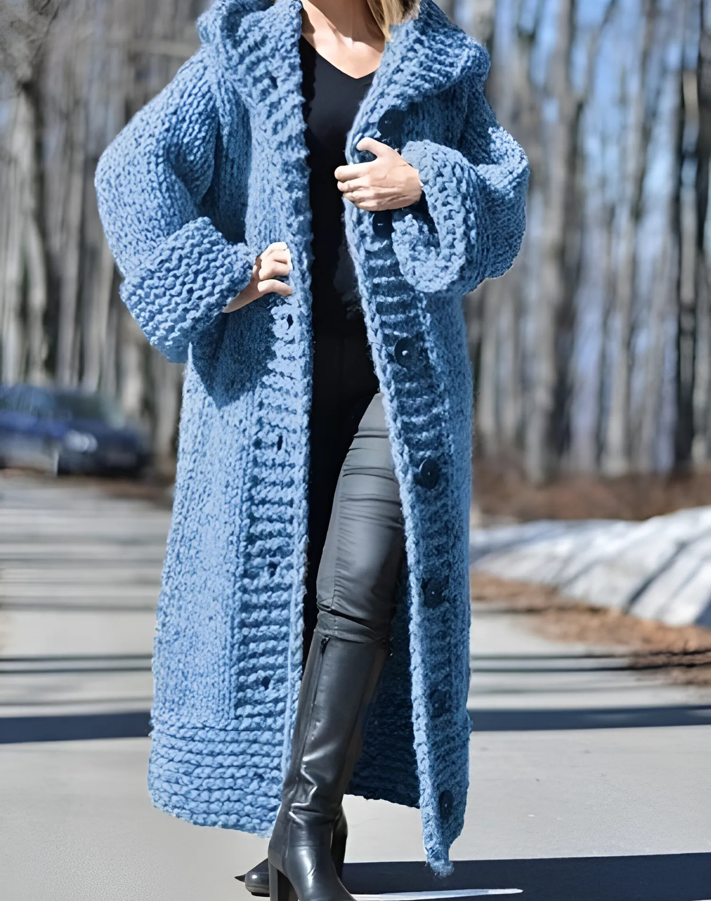 Women’s Cardigan - Knit - Hooded - Maxi Length - Button Front