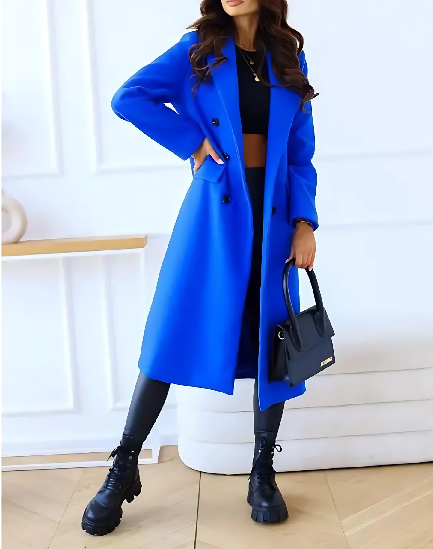 Women’s Coat - Wool - Longline Silhouette - Double-Breasted - Notched Lapel