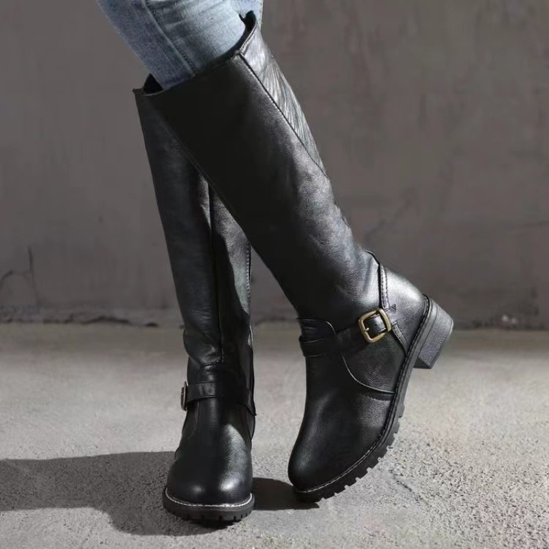 Women’s Boots - Leather-Like Material - Knee-High Shaft - Dual Zipper Closure