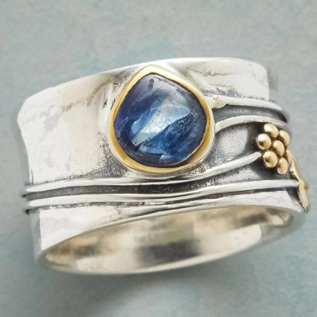 Handcrafted Wide Band Teardrop Gemstone Ring