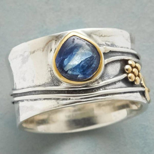 Handcrafted Wide Band Teardrop Gemstone Ring