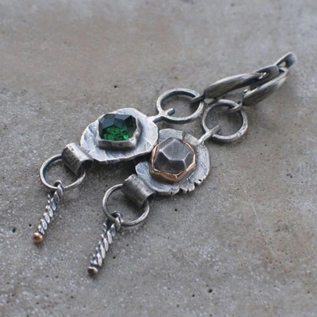 Handcrafted Mixed Metal Gemstone Dangle Earrings