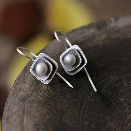 Elegant Pearl Accent Geometric Dangle Earrings