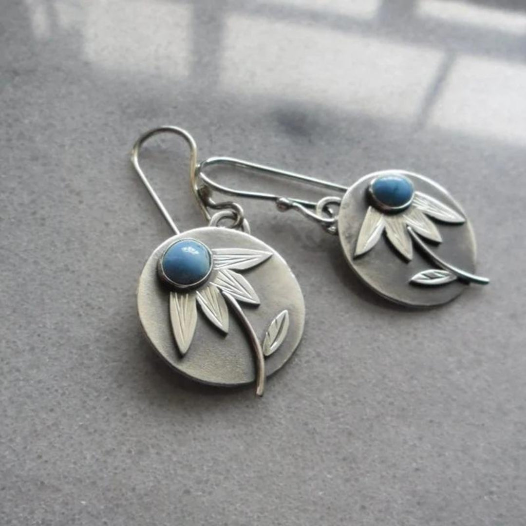 Floral Cabochon Stone Drop Earrings