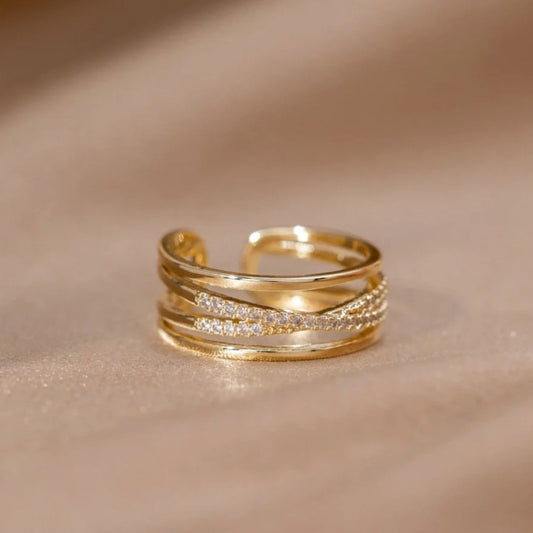 Layered Stone Accent Open Band Ring